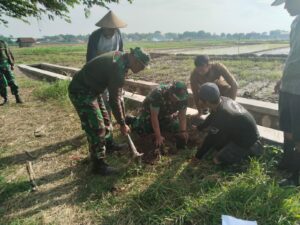 Peduli Kelestarian & Keasrian Alam, Koramil 0815/09 Mojosari Bersama Perangkat – Warga Tanam 150 Pohon di Desa Awang-Awang